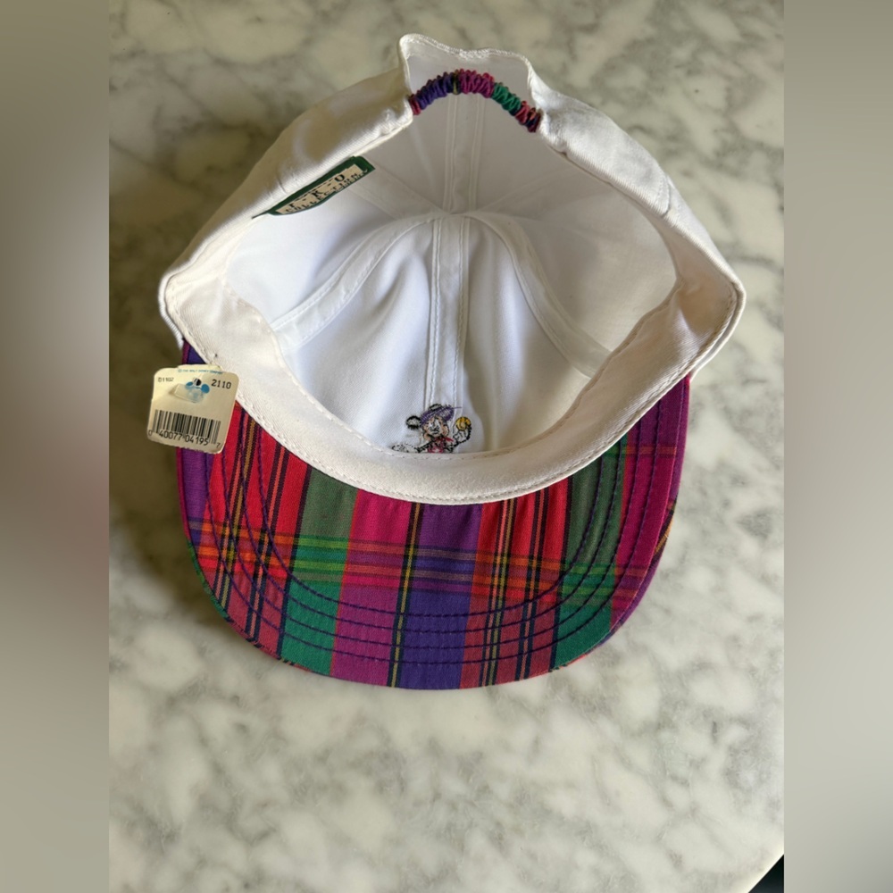 Vintage Official Disney Pro Minnie Mouse White Baseball Cap Plaid Purple Brim - Picture 4 of 5